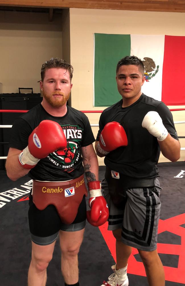 Australian boxer Bilal Akkawy sparring with Canelo Alvarez in LA.