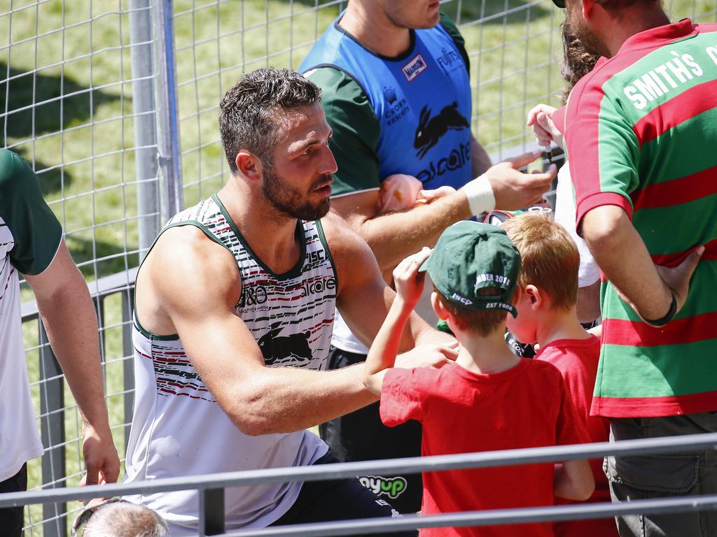 South Sydney Rabbitohs player, Sam Burgess, at a training session at Redfern Oval after splitting with wife Phoebe Burgess. Picture: Dylan Robinson