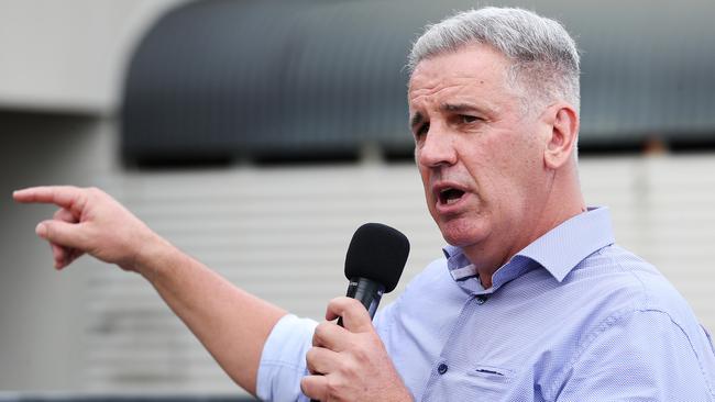 Shadow Police and Corrective Services Minister Dale Last at the Crime and Justice Action Group rally outside Cairns MP Michael Healy's office on Spence Street. Picture: Brendan Radke