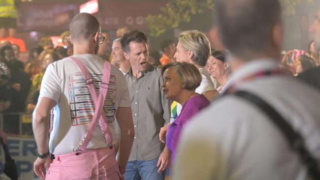 Chris Minns, who on Saturday became the first NSW Premier to march in the parade, was just 20m behind the chaos. Picture: NCA NewsWire / Jeremy Piper