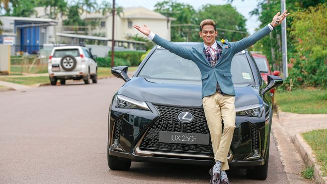 Sherlon Garbo, who won the men’s category of the national Myer competition, is presented with his prize of a brand new Lexus. Picture: Glenn Campbell