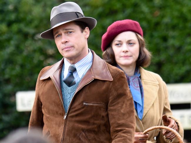 Brad Pitt and Marion Cottilard filming ‘Allied’ on March 31, 2016 in London. Picture: Splash
