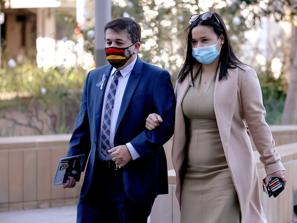 Chief Inspector David Vidal and partner of Aaron Vidal, Jessica Loh, arrive at court on Monday. Picture: NCA NewsWire / Dylan Coker