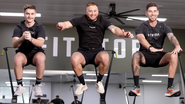 L to R, Tommy Moore (trainer) with owners, Matt Kregenbrink, Keegan McCann, part of the team at Fitstop for Best of Brisbane Fitstop gym, Aspley, on Thursday 3rd August 2023 - Photo Steve Pohlner