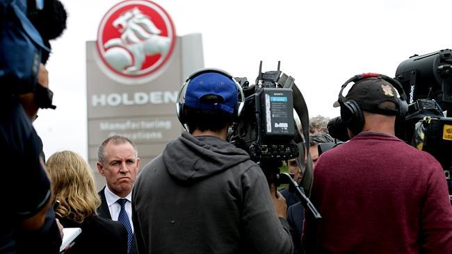 South Australian premier Jay Weatherill speaks to media outside Holden's manufacturing plant in Elizabeth. 