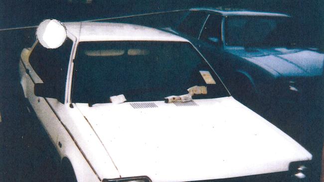 Helen Courtney’s car Mitsubishi Colt with numerous parking tickets attached to wipers, found in Pitt St Adelaide October 2nd 1991. Pic Supplied SAPOL