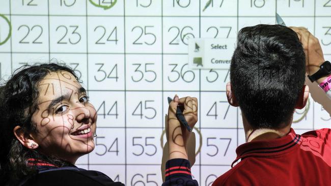 The major slides in achievement were in year five numeracy and grammar, and year nine spelling, but these Altona North students have no issues with maths. Picture: Ian Currie