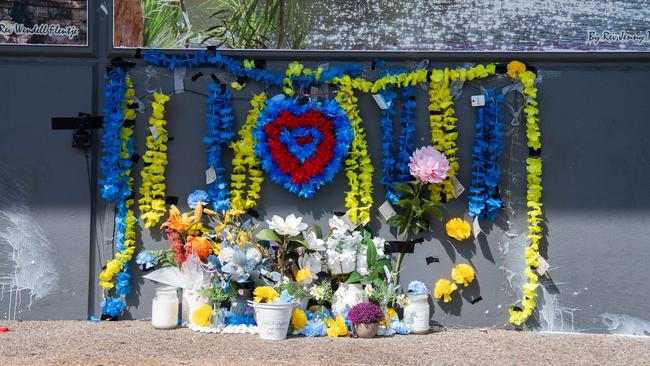 The memorial at the Cavenagh St Woolworths supermarket on Saturday, September 16. Picture: Pema Tamang Pakhrin