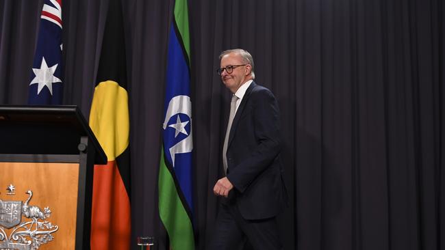 Australian Prime Minister Anthony Albanese has made a big change to the backdrop, but is it enough when Indigenous women and children are still being victimised by domestic and family violence and sexual assault at many times the national rate. Picture: AAP Image/Lukas Coch