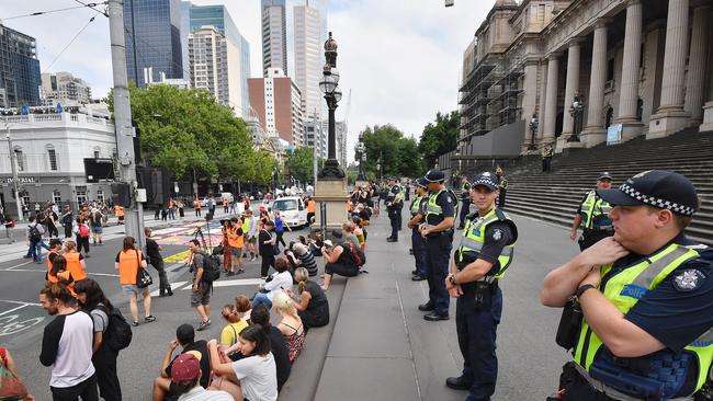 Police outside Parliament House. Picture: Jason Edwards