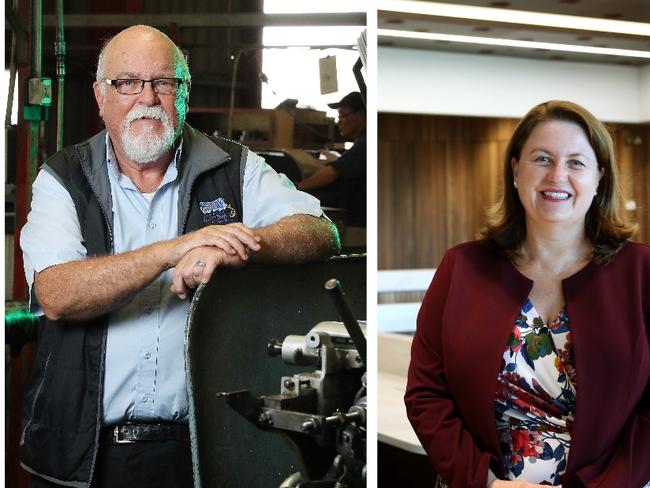 Masterol Foods manager David Liston (left) and Alvey Reels owner Bruce Alvey are among business owners appealing for a rates reprieve from Ipswich Mayor Teresa Harding.