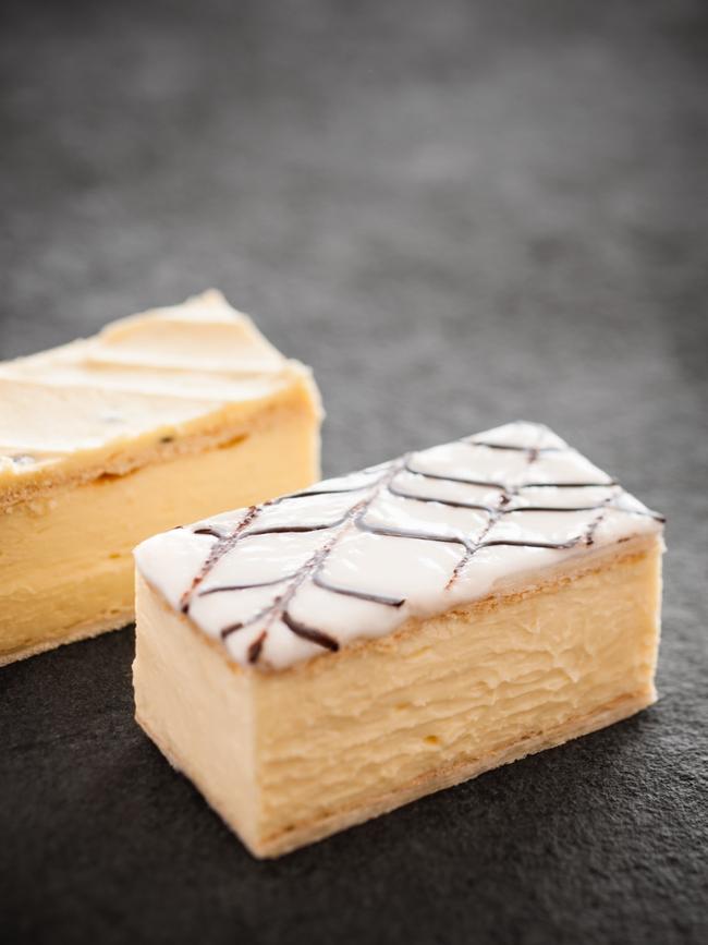 The passionfruit and traditional vanilla slice from The Village Baker. Picture: supplied