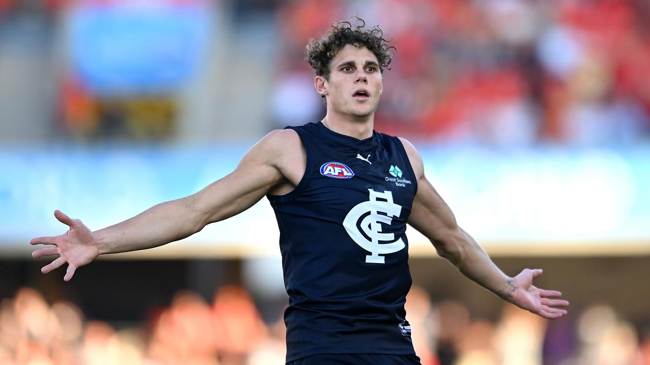 Charlie Curnow all but wrapped up the Coleman Medal. (Photo by Albert Perez/AFL Photos via Getty Images)