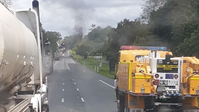 A truck on fire has closed the Bruce Highway in both directions south of Mackay.