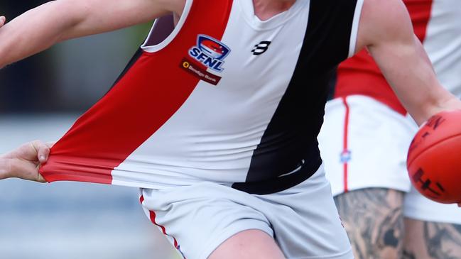 SFNL Football: Bentleigh v St Kilda City at Bentleigh Reserve. Malcolm Neiwand has a passenger. Picture: Steve Tanner