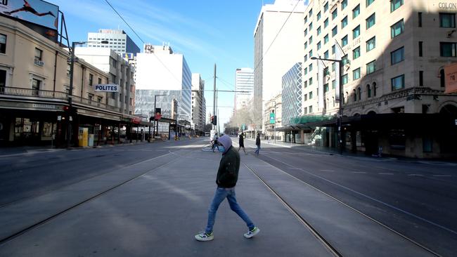 A virtually empty King William Street in the centre of Adelaide's CBD during last year’s Covid lockdown.