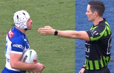 Bulldogs concede a penalty for impersonating the referee.