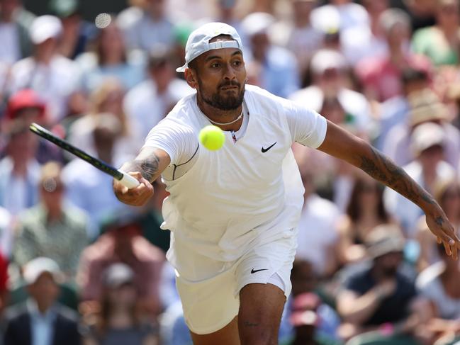 Nick Kyrgios is battling a sore right shoulder. Picture: Getty Images