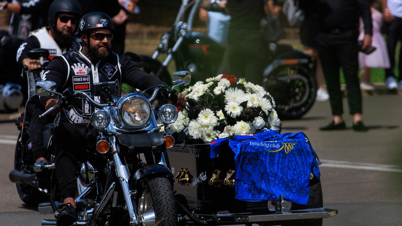 Goodworth was sent off in spectacular fashion, with his coffin driven away on a sidecar of a Finks bikie.