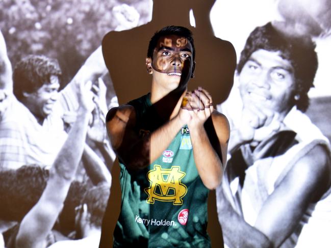 St Mary’s captain Shannon Rioli before his 100th NTFL game – the 2013-14 Grand Final against Wanderers. Picture: ELISE DERWIN