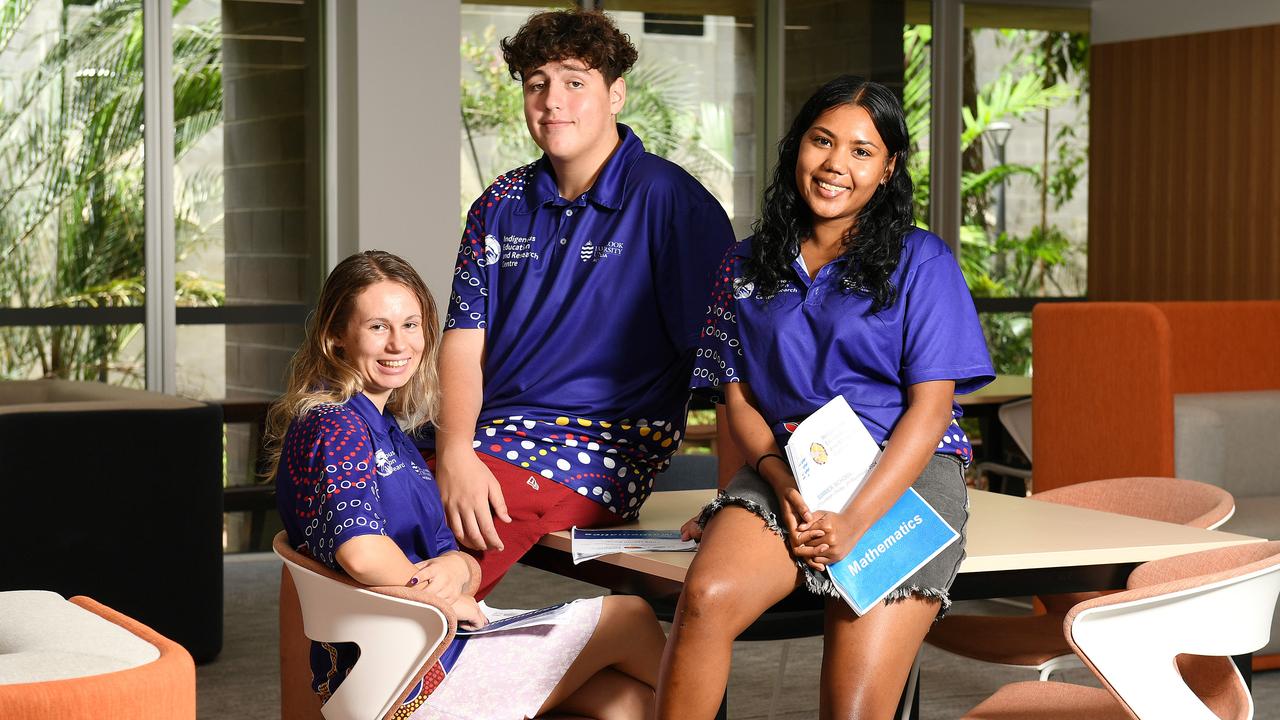 Tiara O'Keefe, 18, Cooper Hemphill 18 and Kunjarra Yeatman-Noble, 17, participated in JCU`s Indigenous Summer School Program this week. Picture: Shae Beplate.