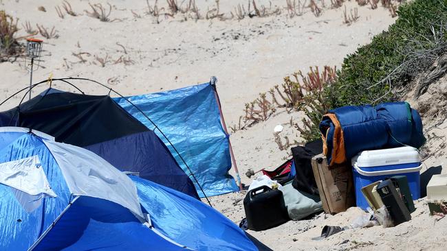 10/02/16 The abandoned camp of two women who were allegedly kidnapped and assaulted near Tea Tree Point in the Coorong National Park. photo Calum Robertson