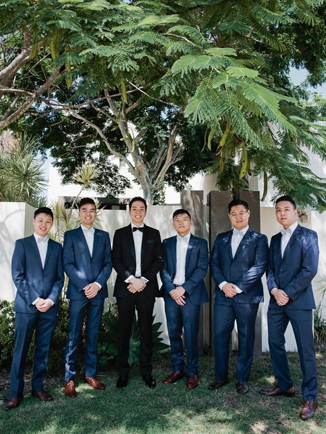 Smart chums: Phillip Ng and groomsmen, photography: Quince and Mulberry Studios