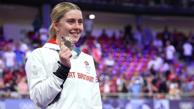 Great Britain cyclist Emma Finucane after winning bronze in the sprint in Paris. Getty Images