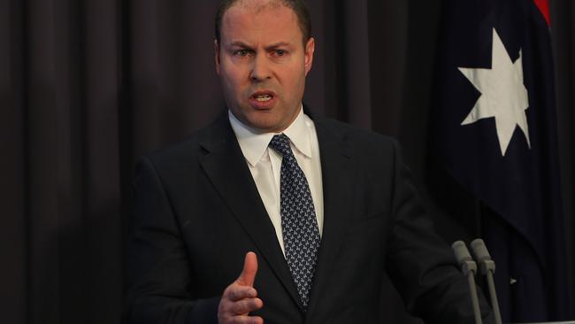 Treasurer Josh Frydenberg holding a press conference on the National Accounts, at Parliament House in Canberra. Picture Kym Smith