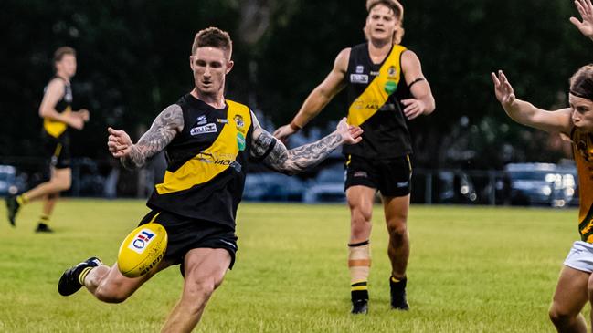 Hamish Hartlett on his NTFL debut for the Nightcliff Tigers. Picture: Patch Clapp / AFLNT Media