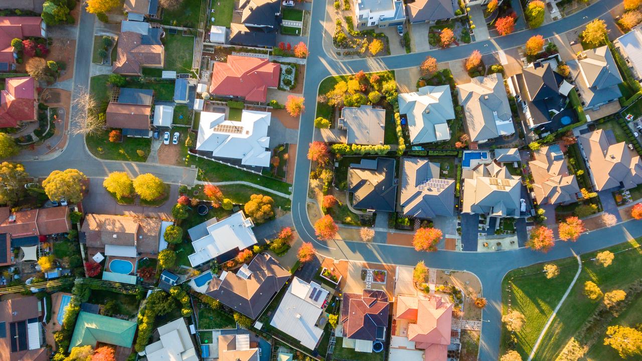 Typical Australian suburb from above in autumn