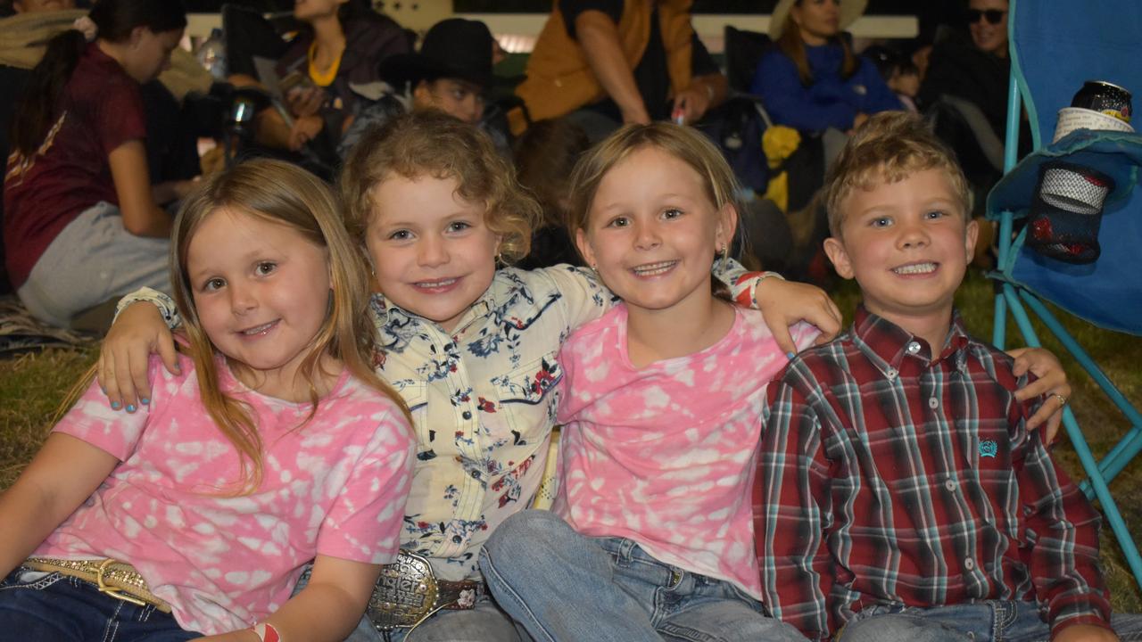 Indi Augustin, Marlee Durbridge, April Augustin, and Flynn Whitwell at the 2021 Stanthorpe Rodeo.