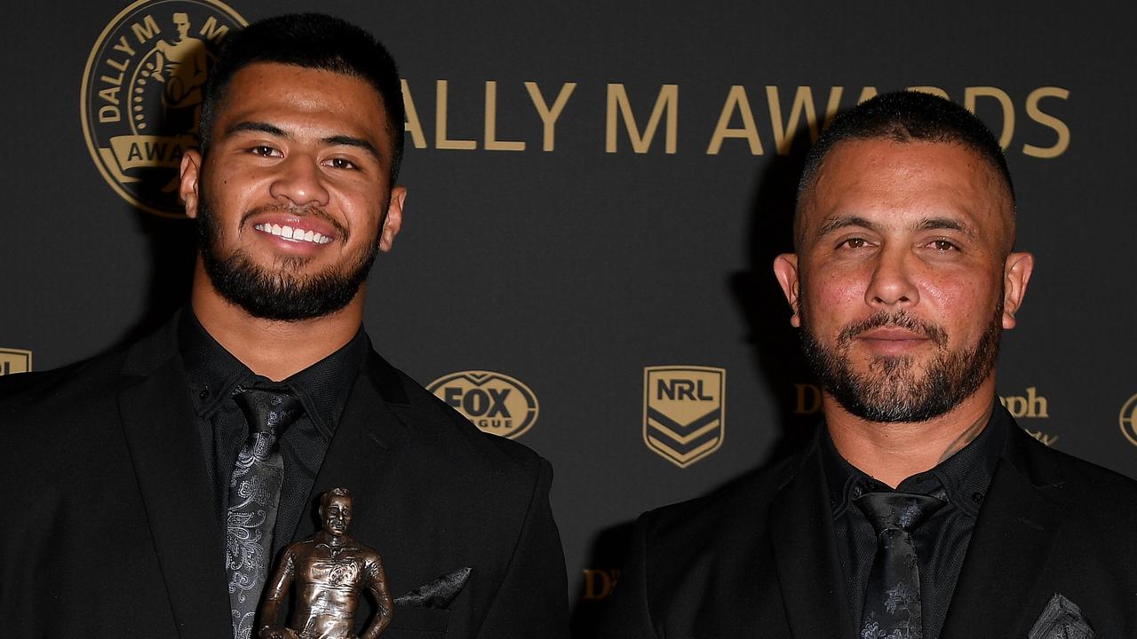 Brisbane Broncos player Payne Haas (left) and Gregor Haas arrive at the 2019 Dally M Awards at the Hordern Pavilion in Sydney, Wednesday, October 2, 2019. (AAP Image/Dan Himbrechts) NO ARCHIVING