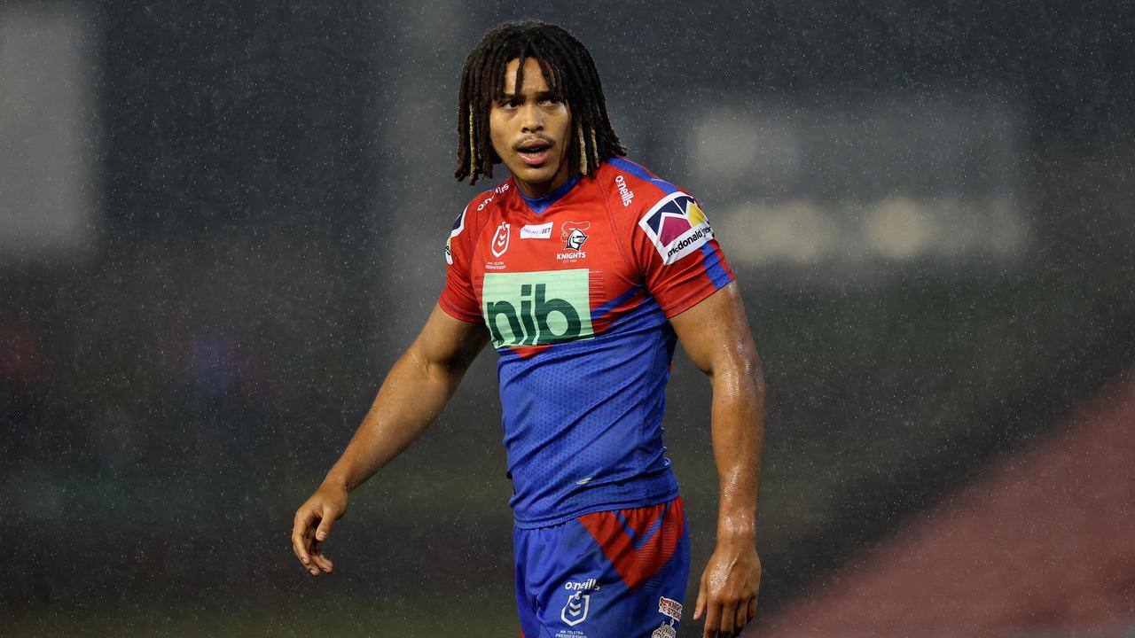 NEWCASTLE, AUSTRALIA - JULY 01: Dominic Young of the Knights during the round 16 NRL match between the Newcastle Knights and the Gold Coast Titans at McDonald Jones Stadium, on July 01, 2022, in Newcastle, Australia. (Photo by Ashley Feder/Getty Images)