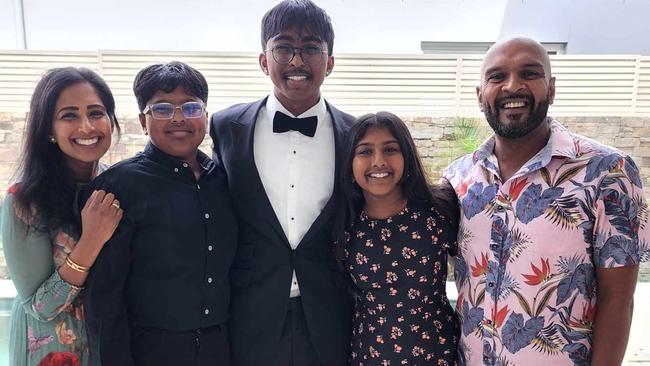 Lindisfarne Anglican Grammar School family: Luximi Gnanananthan, Kailash Sivabalan (Year 8), Trishul Sivabalan (Year 12), Rithika Sivabalan(Year 7) and Ramesh Sivabalan. Picture: Supplied