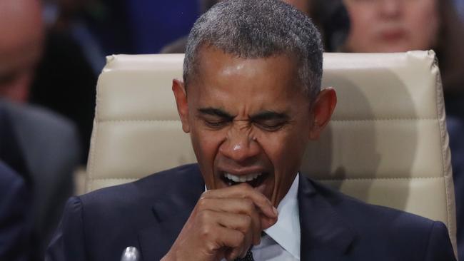 President Barack Obama yawns, but not because he’s bored — apparently. Picture: Sean Gallup/Getty Images