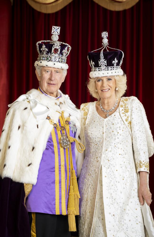 King Charles III and Queen Camilla are pictured in the Throne Room at Buckingham Palace. Picture: Hugo Burnand/Buckingham Palace via Getty Images