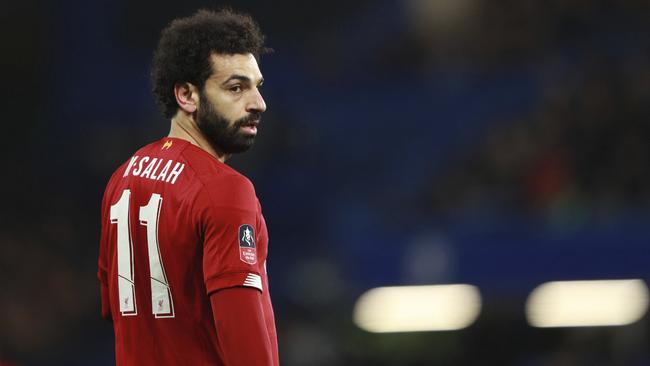 Liverpool's Mohamed Salah reacts to his team’s defeat to Chelsea. Picture: AP