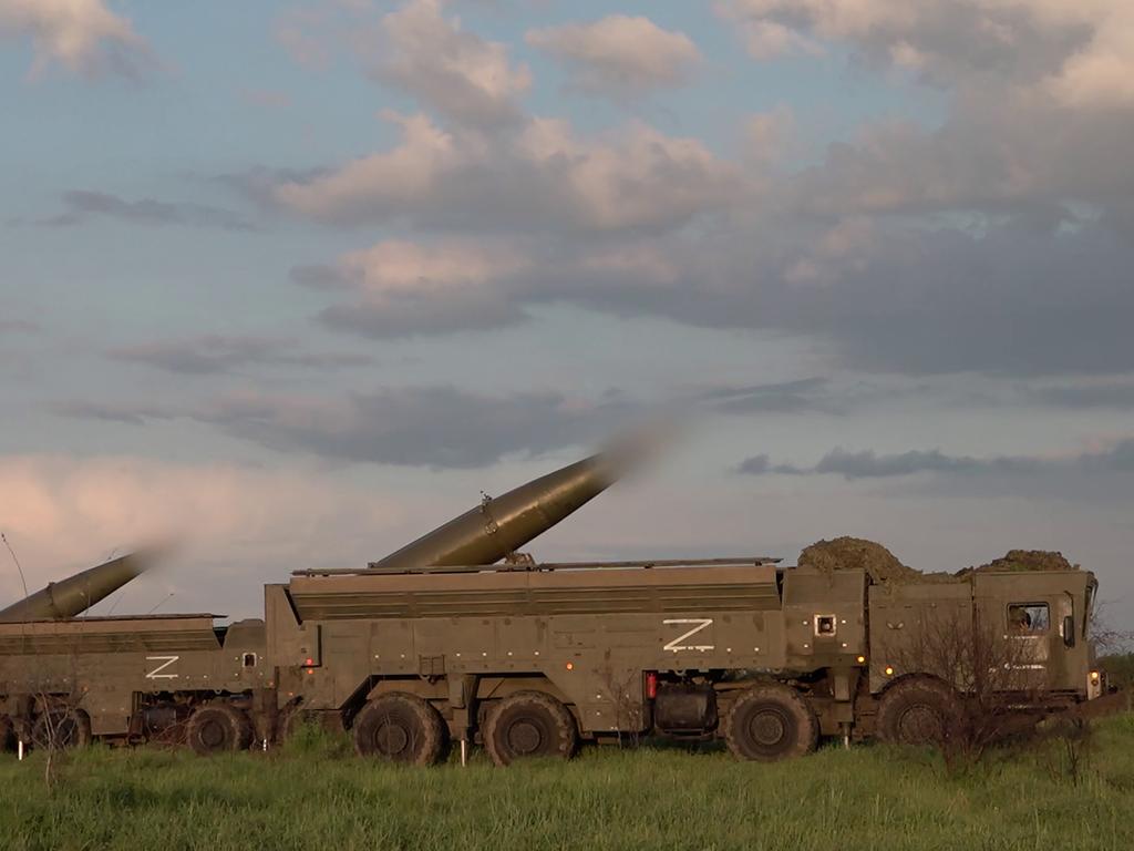 This video grab from a handout footage released by the Russian Defence Ministry on May 21, 2024 shows Russia's missile forces holding a tactical nuclear weapons drills in the southern military district of the country.