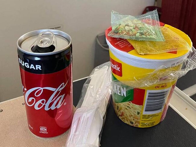 The cup noodles offered to business class passengers on a Virgin Australia flight.