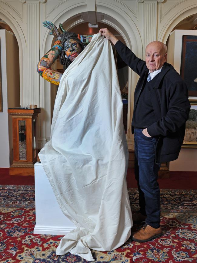 Jim Elder from Elder fine Art auctions with the artwork called Tattooed Lady. Picture: Michael Marschall