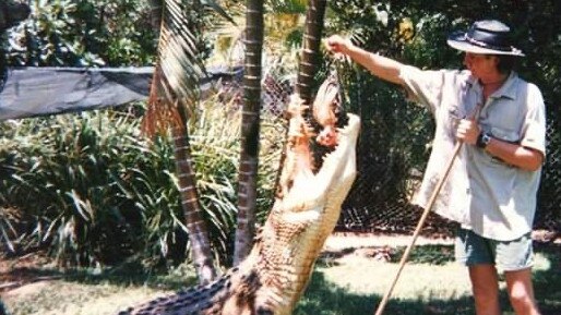 Adrian Hogg handling a large croc when he was 21-years-old.