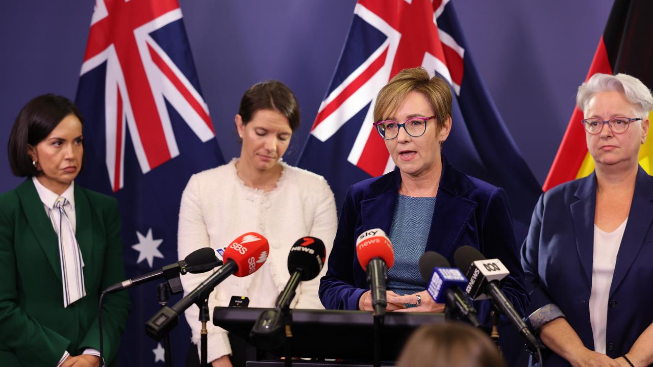 Acting Premier Prue Car, Housing Minister Rose Jackson, Domestic Violence Prevention Minister Jodie Harrison and Mental Health Minister Penny Sharpe address the streak of domestic violence incidents. Picture: Tim Hunter