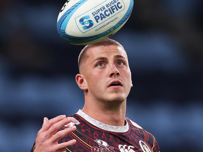 SYDNEY, AUSTRALIA - MAY 09:  Josh Canham of the Reds warms up during the round 13 Super Rugby Pacific match between NSW Waratahs and Queensland Reds at Allianz Stadium, on May 09, 2025, in Sydney, Australia. (Photo by Matt King/Getty Images)