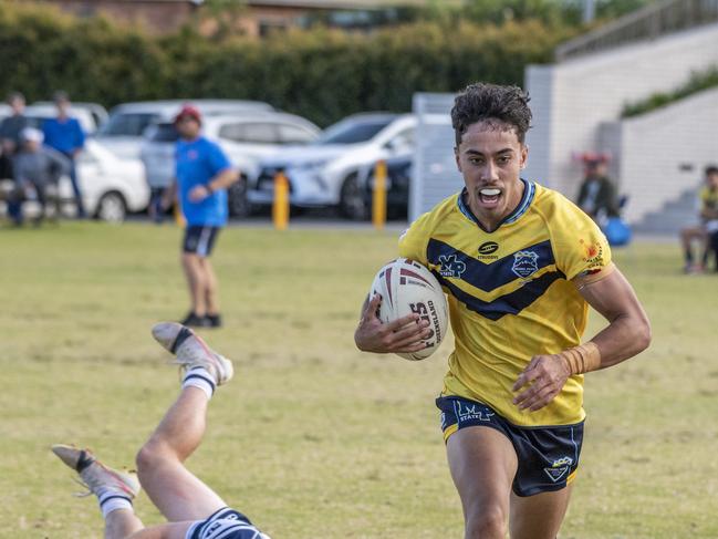 Hikoirangi Paki scores a try for Mabel Park. St Mary's College vs Mabel Park SHS. Langer Cup rugby league. Wednesday, June 16, 2021. Picture: Nev Madsen.