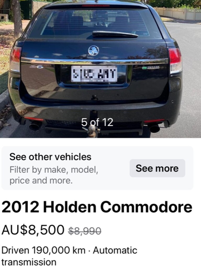 A listing for a second-hand car that had its odometer tampered with. Picture: Attorney-General’s Department