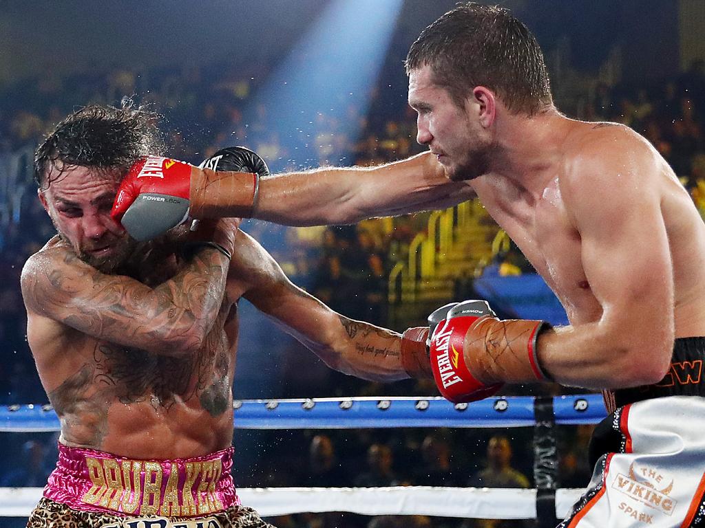 Brubaker (L) says Stevie Spark (R) is the hardest puncher he’s fought. Picture: Mark Metcalfe/Getty Images