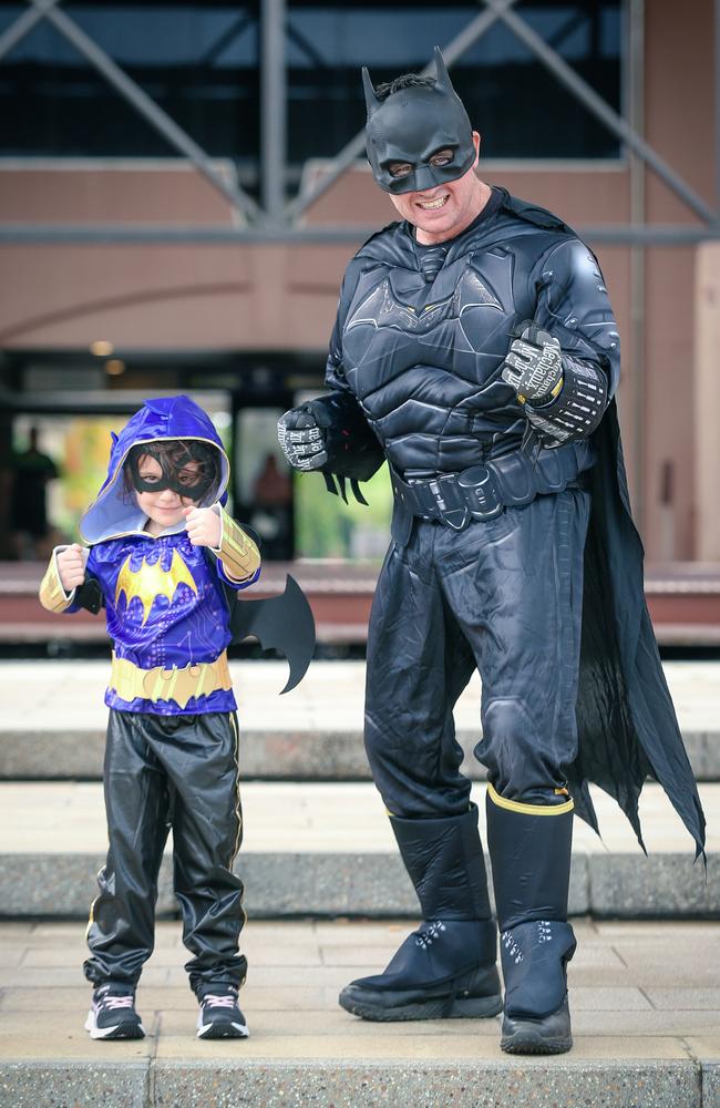 Batman father and daughter combo Hannah and Daniel Schultz at TROPiCON at the Darwin Entertainment Center Picture: Glenn Campbell