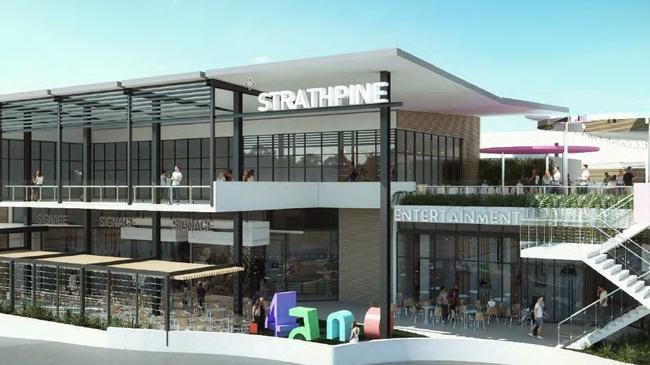 Proposed designs for a refurbished entertainment and leisure precinct at the Strathpine Centre. Image: Thomson Adsett.