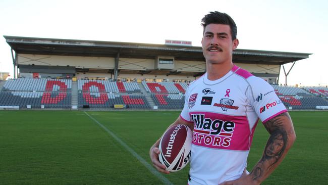 Redcliffe Dolphins' Harry Smith in the club's Women's in League round jersey.